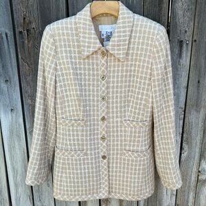 NWT Escada Vintage Tweed Jacket Blazer Wool Blend Camel Tan Cream 38